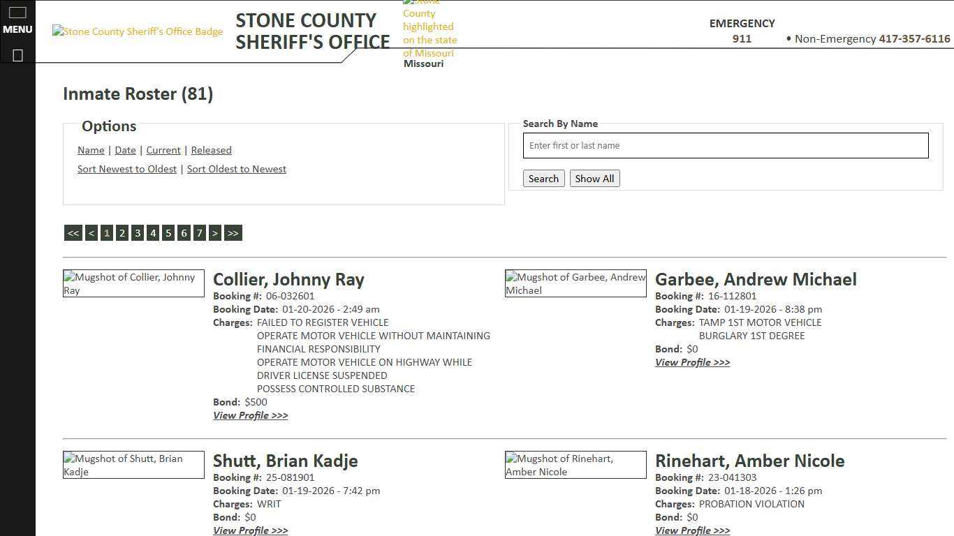 Inmate Roster - Current Inmates Booking Date Descending - Stone County Sheriff MO